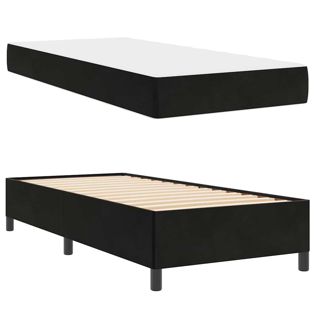 Estructura de cama con colchón Negro 90 x 190 cm tela