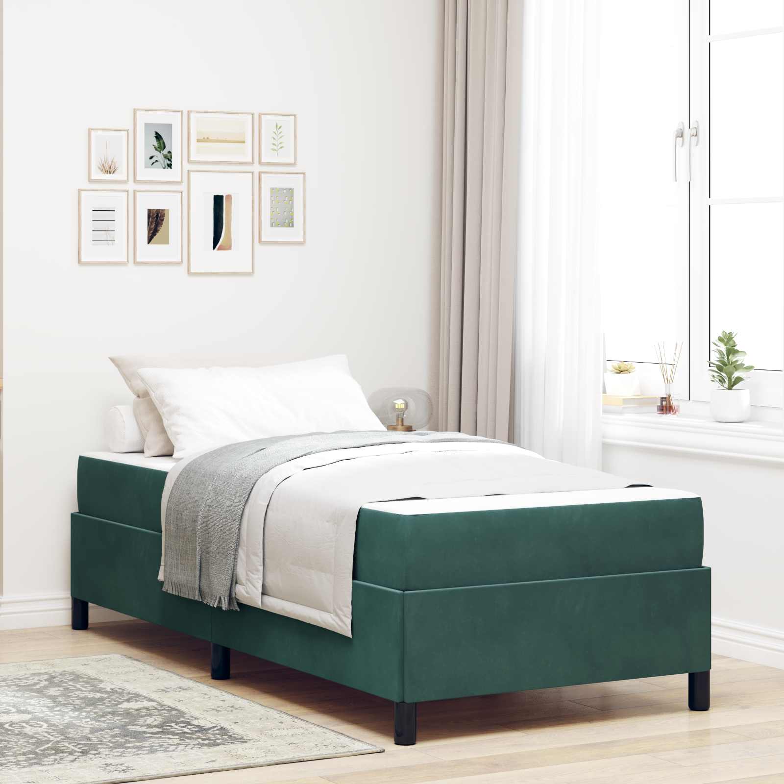 Estrutura de cama com colchão Verde-escuro 100 x 200 cm tecido