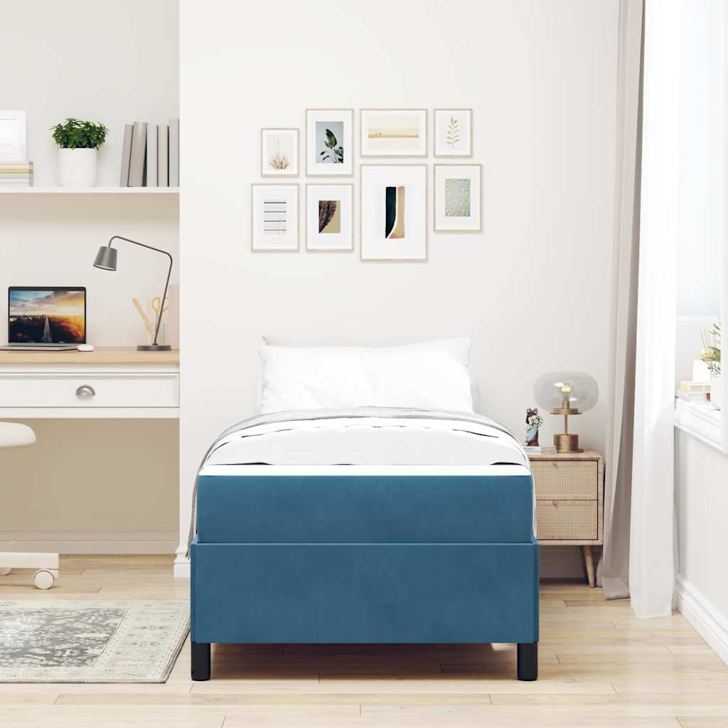 Estructura de cama con colchón Azul Oscuro 100 x 200 cm tela