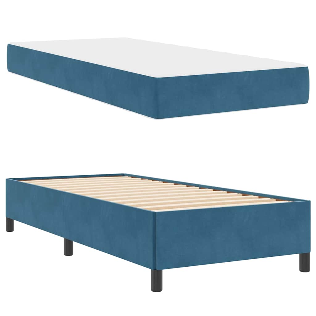Estructura de cama con colchón Azul Oscuro 100 x 200 cm tela