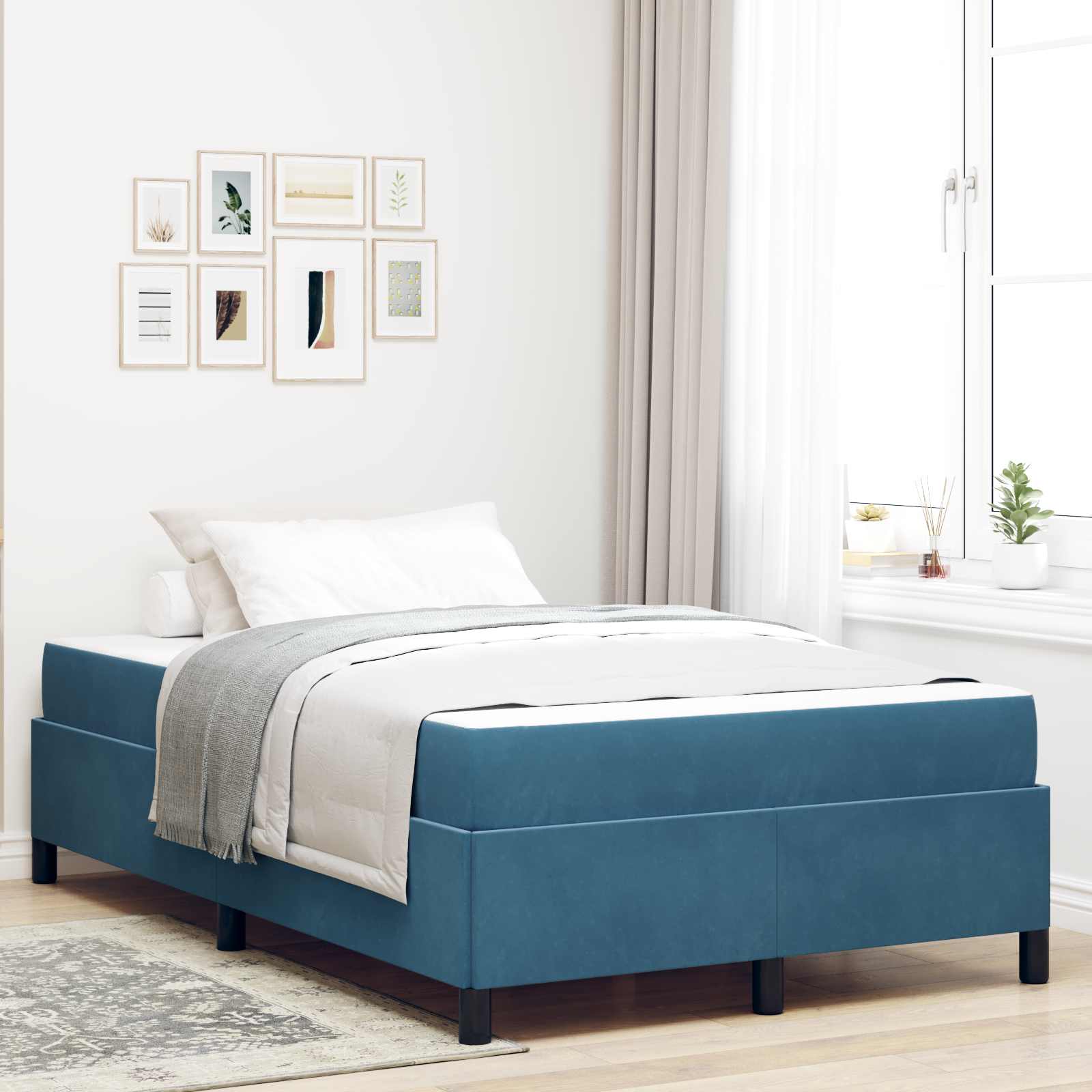 Estructura de cama con colchón Azul Oscuro 100 x 200 cm tela