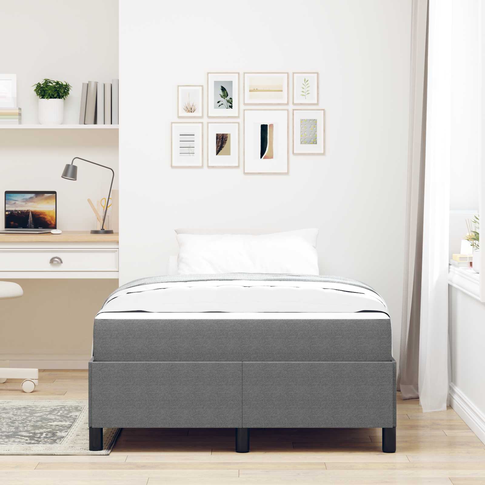 Estructura de cama con colchón Gris Claro 120 x 200 cm tela