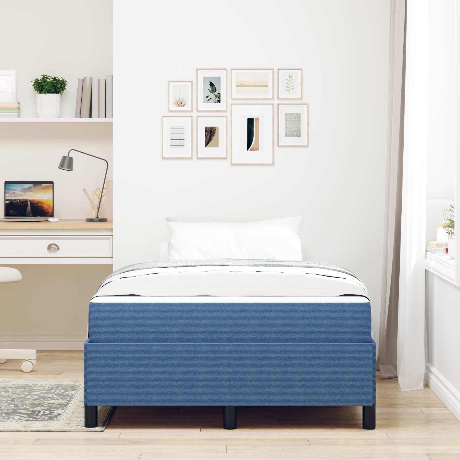 Estructura de cama con colchón Azul 120 x 200 cm tela