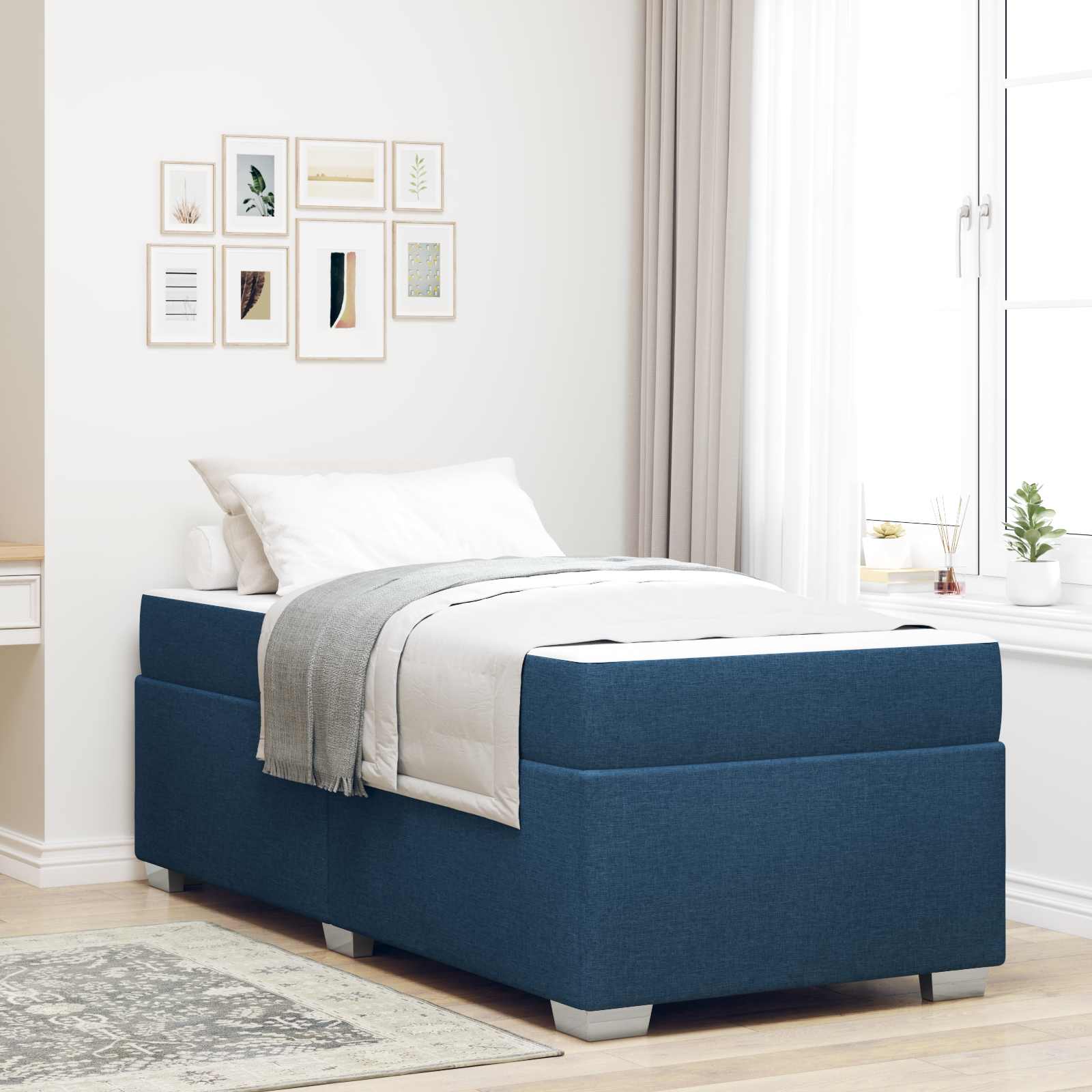 Estructura de cama con colchón Azul 100 x 200 cm tela