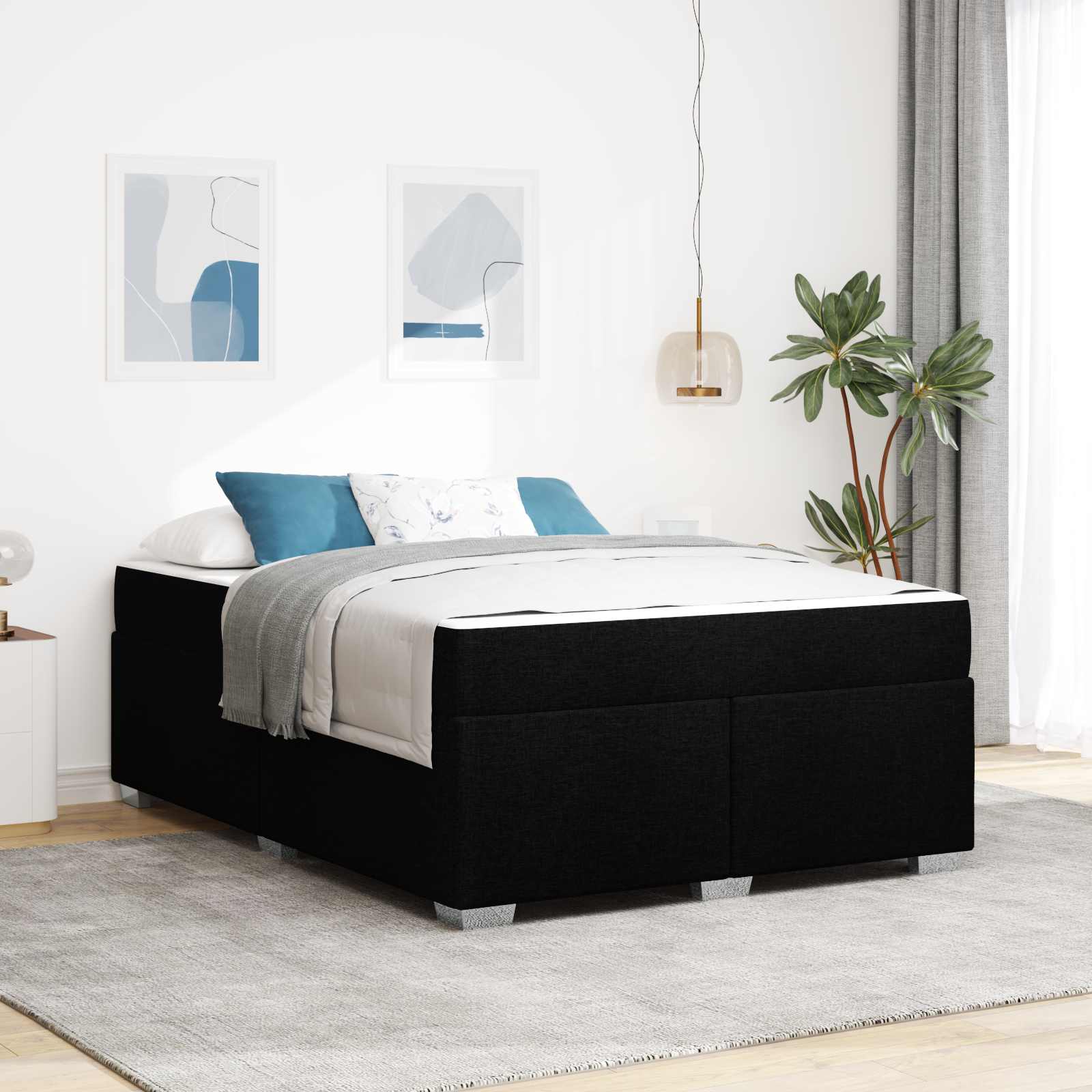Estructura de cama con colchón Azul 100 x 200 cm tela