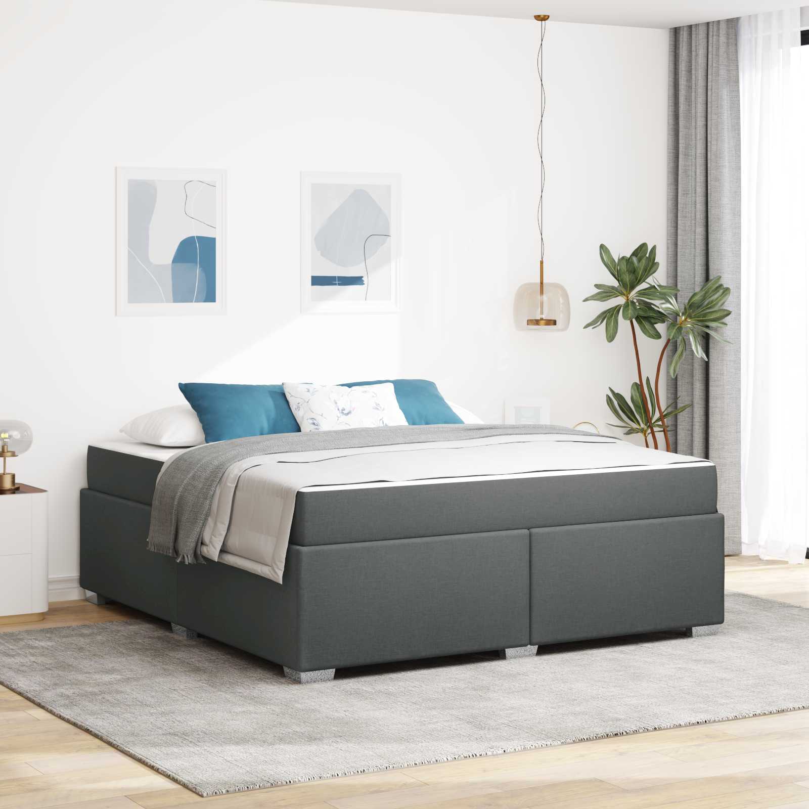 Estructura de cama con colchón Azul 100 x 200 cm tela