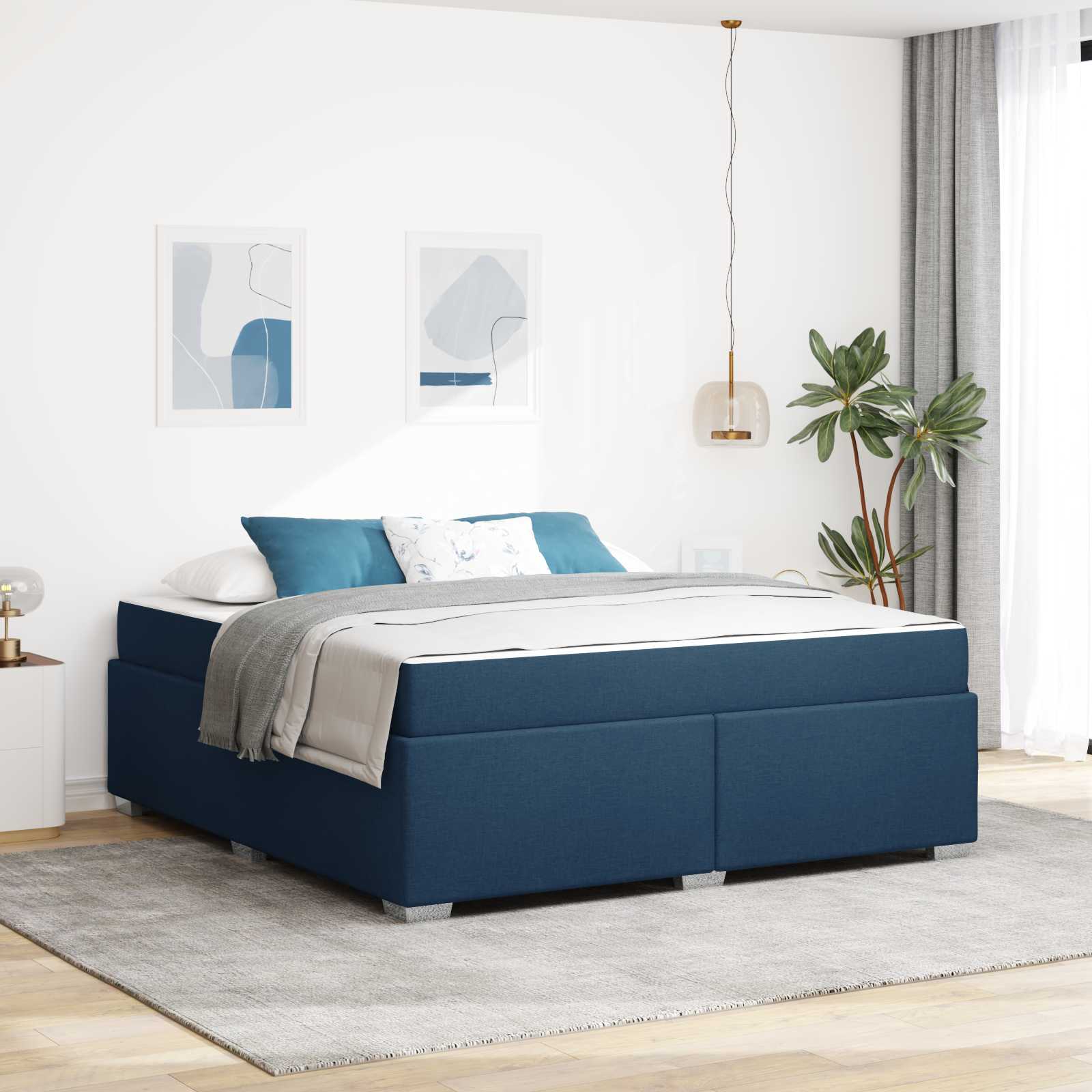 Estructura de cama con colchón Azul 100 x 200 cm tela