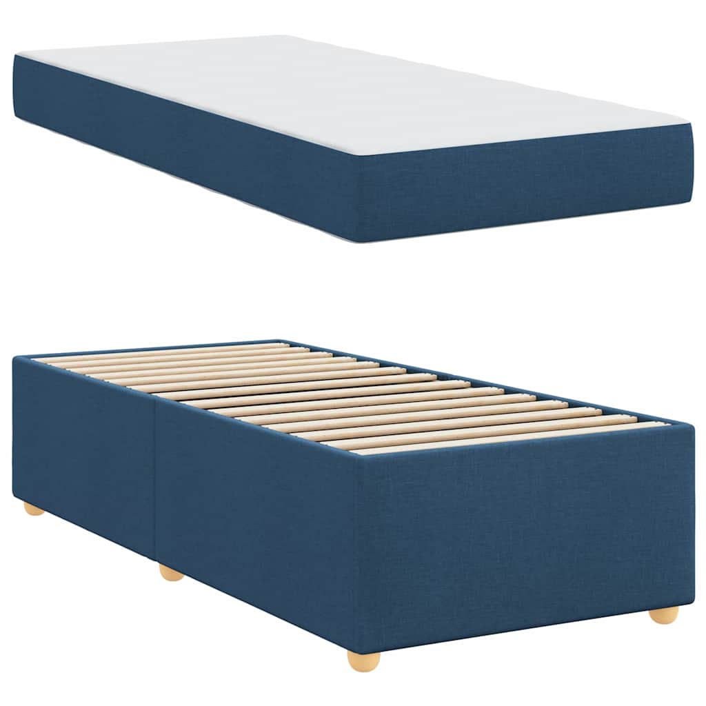 Estructura de cama con colchón Azul 90 x 200 cm tela