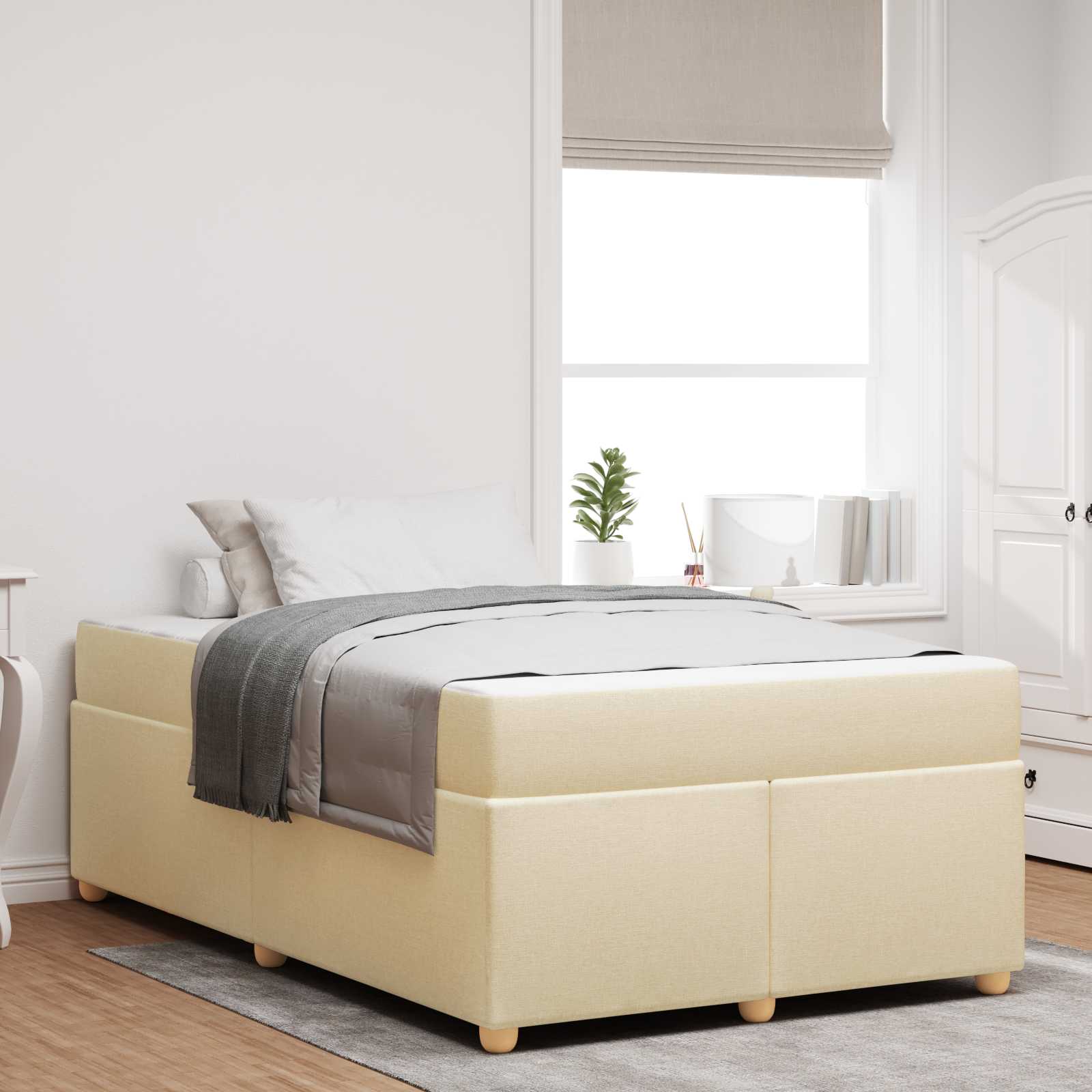 Estructura de cama con colchón Crema 120 x 190 cm tela