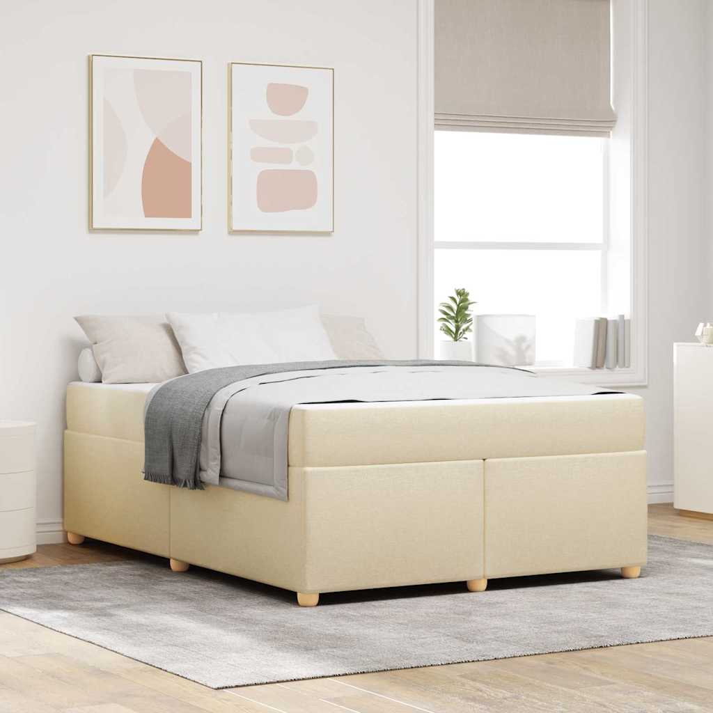 Estructura de cama con colchón Crema 160 x 200 cm tela