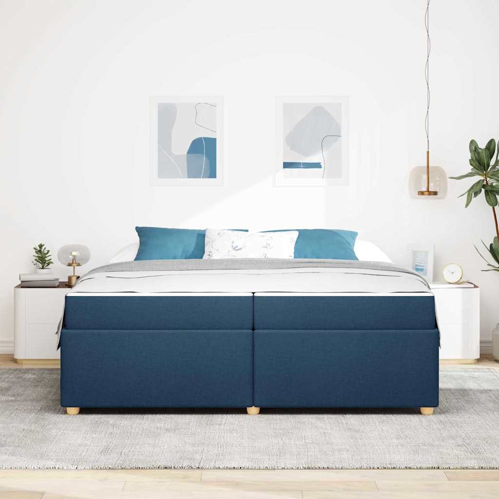 Estructura de cama con colchón Azul 200 x 200 cm tela