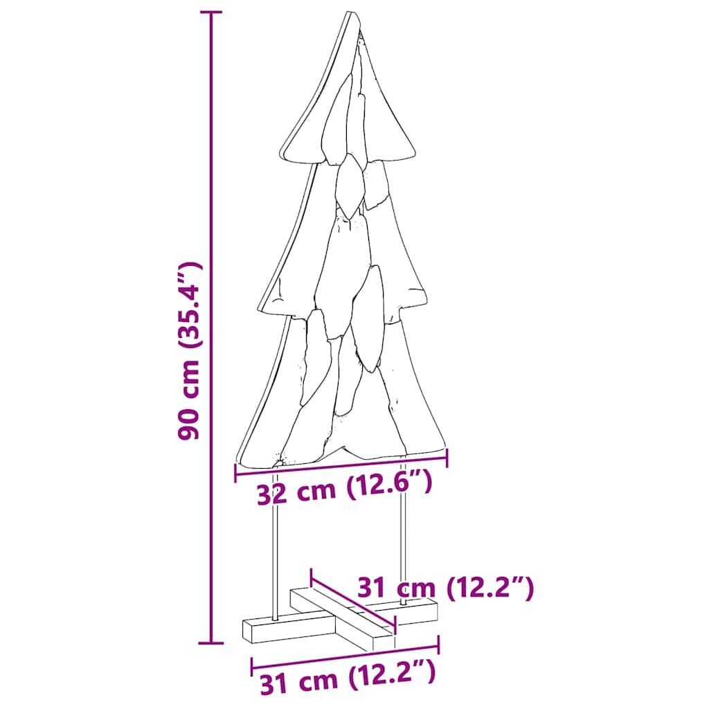 Árbol de Navidad con soporte Marrón 90 cm Madera de teca maciza