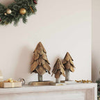 Árbol de Navidad con soporte 3 pcs Marrón Madera de teca maciza