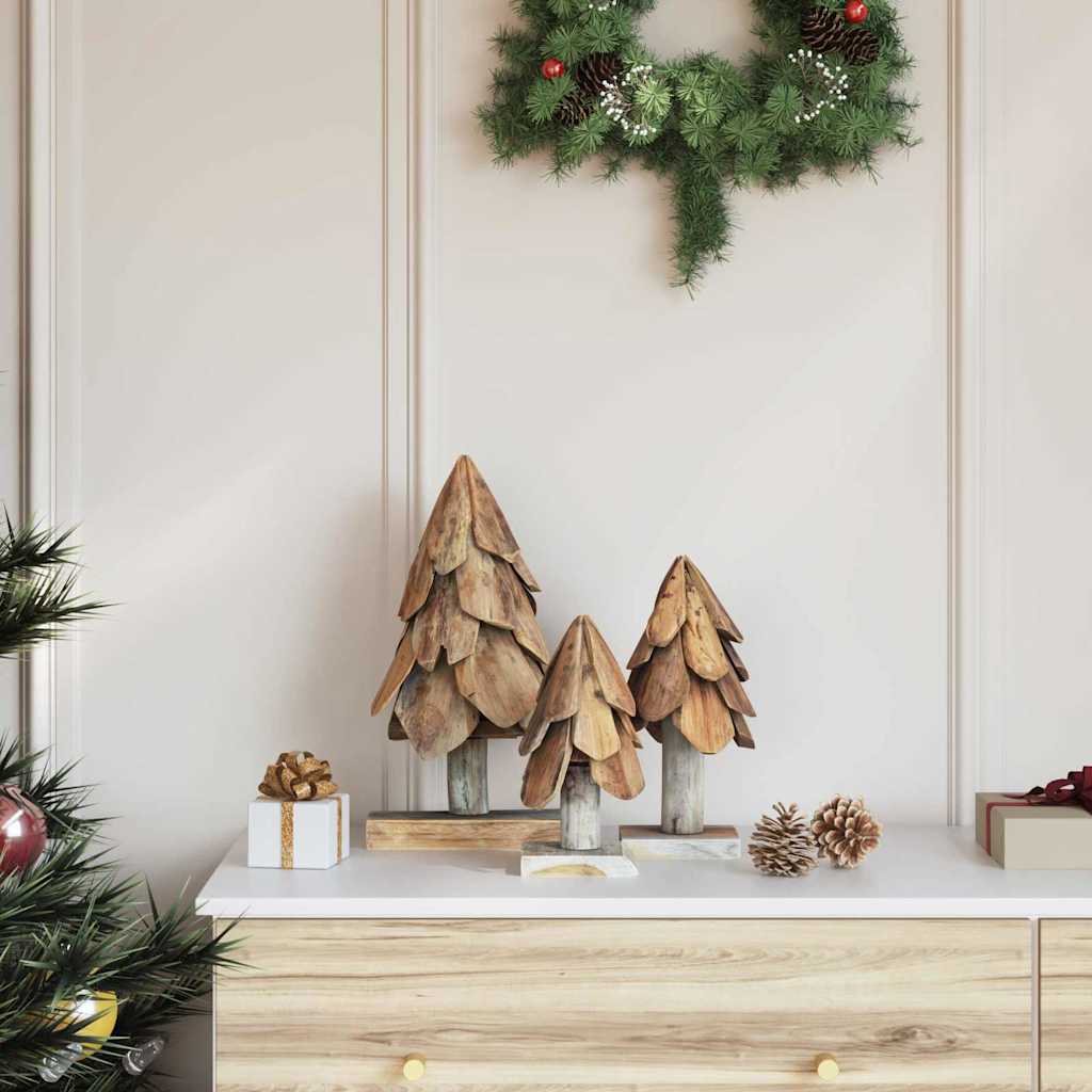 Árbol de Navidad con soporte 3 pcs Marrón Madera de teca maciza