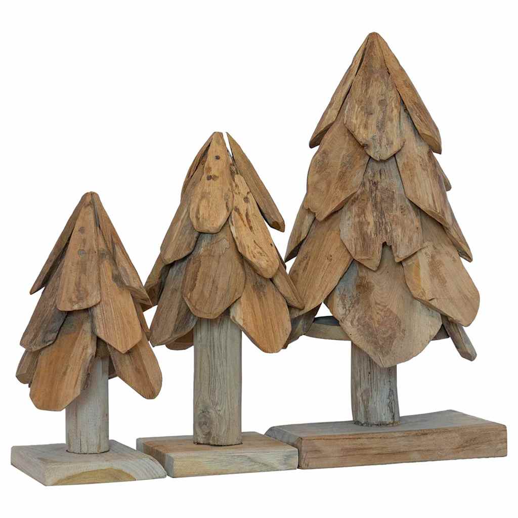 Árbol de Navidad con soporte 3 pcs Marrón Madera de teca maciza