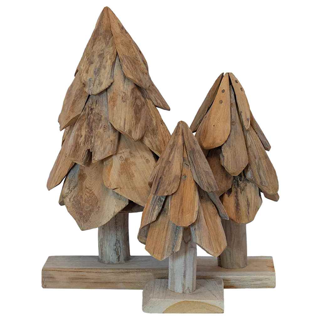 Árbol de Navidad con soporte 3 pcs Marrón Madera de teca maciza