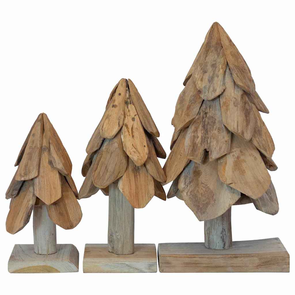 Árbol de Navidad con soporte 3 pcs Marrón Madera de teca maciza