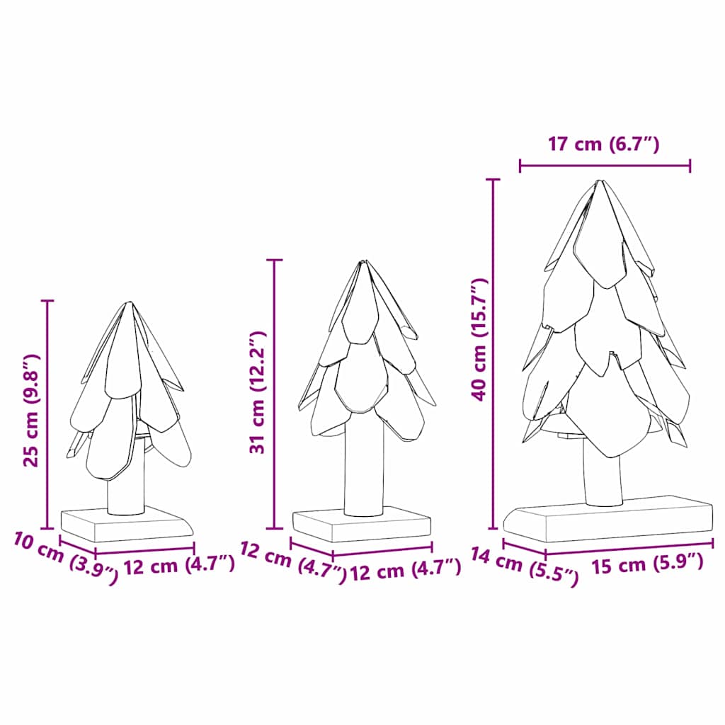 Árbol de Navidad con soporte 3 pcs Marrón Madera de teca maciza