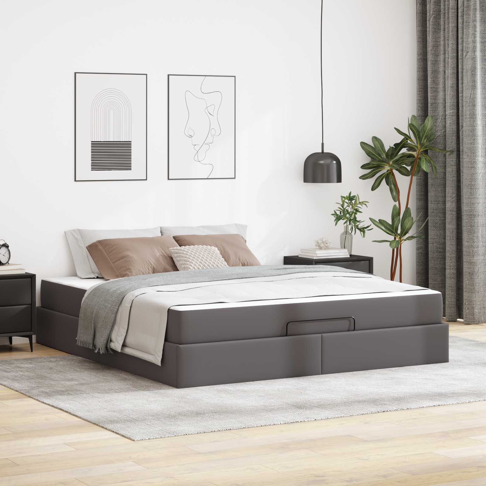 Bed frame with mattress with mattress 2 pcs Cinnamon PVC
