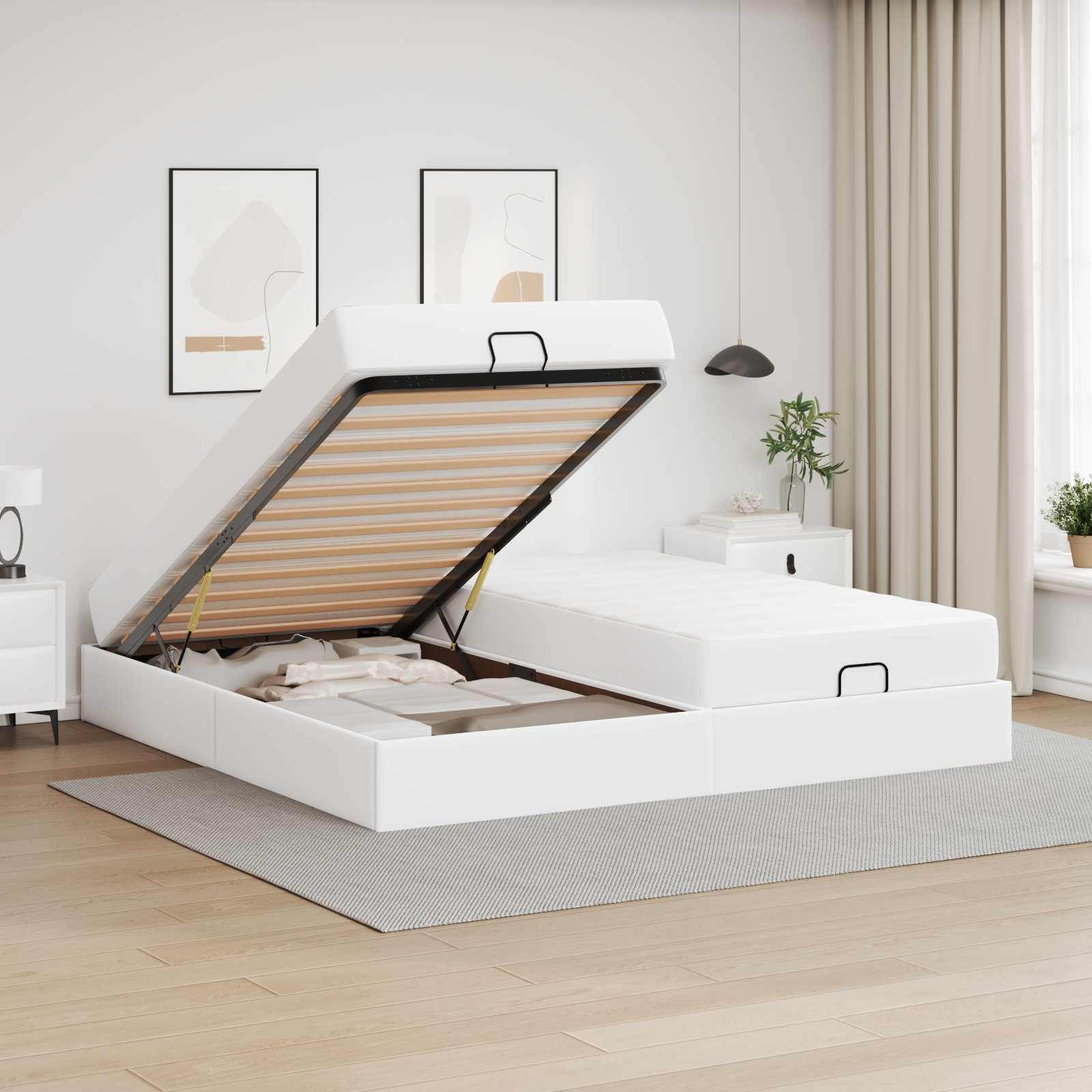 Bed frame with mattress with mattress 2 pcs Cinnamon PVC