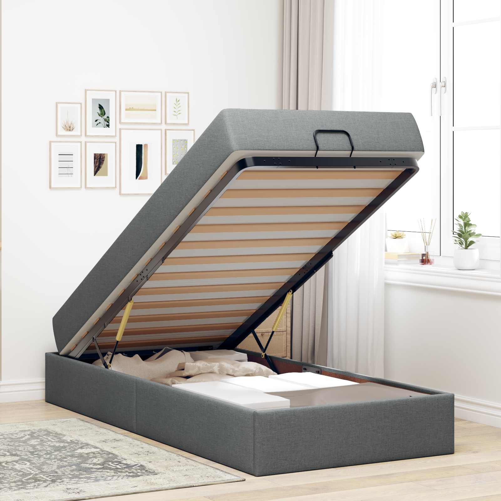 Estructura de cama con colchón 2 pcs Gris Tenue tela