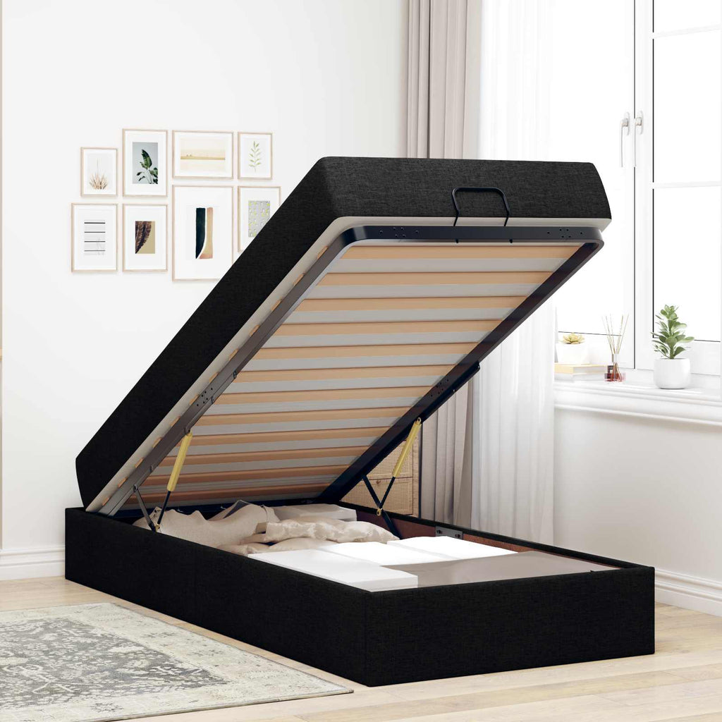 Estructura de cama con colchón 2 pcs Negro tela