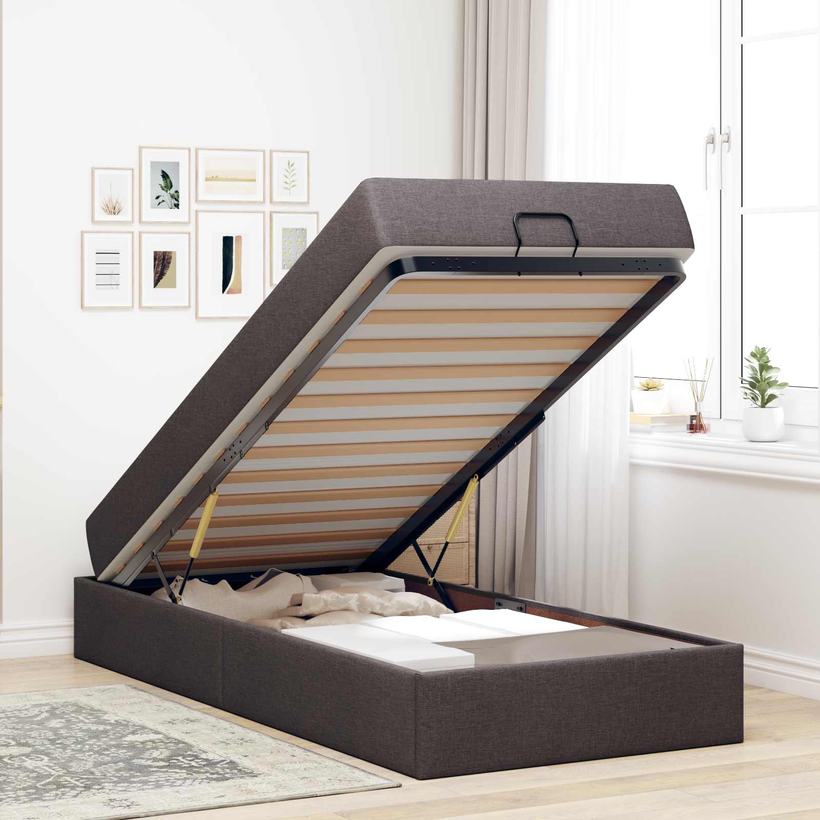 Estructura de cama con colchón 2 pcs Canela tela