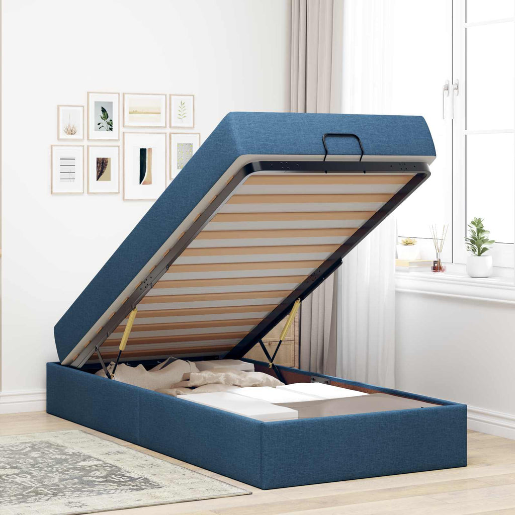 Estructura de cama con colchón 2 pcs Azul tela