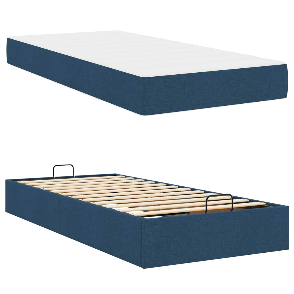 Estructura de cama con colchón 2 pcs Azul tela