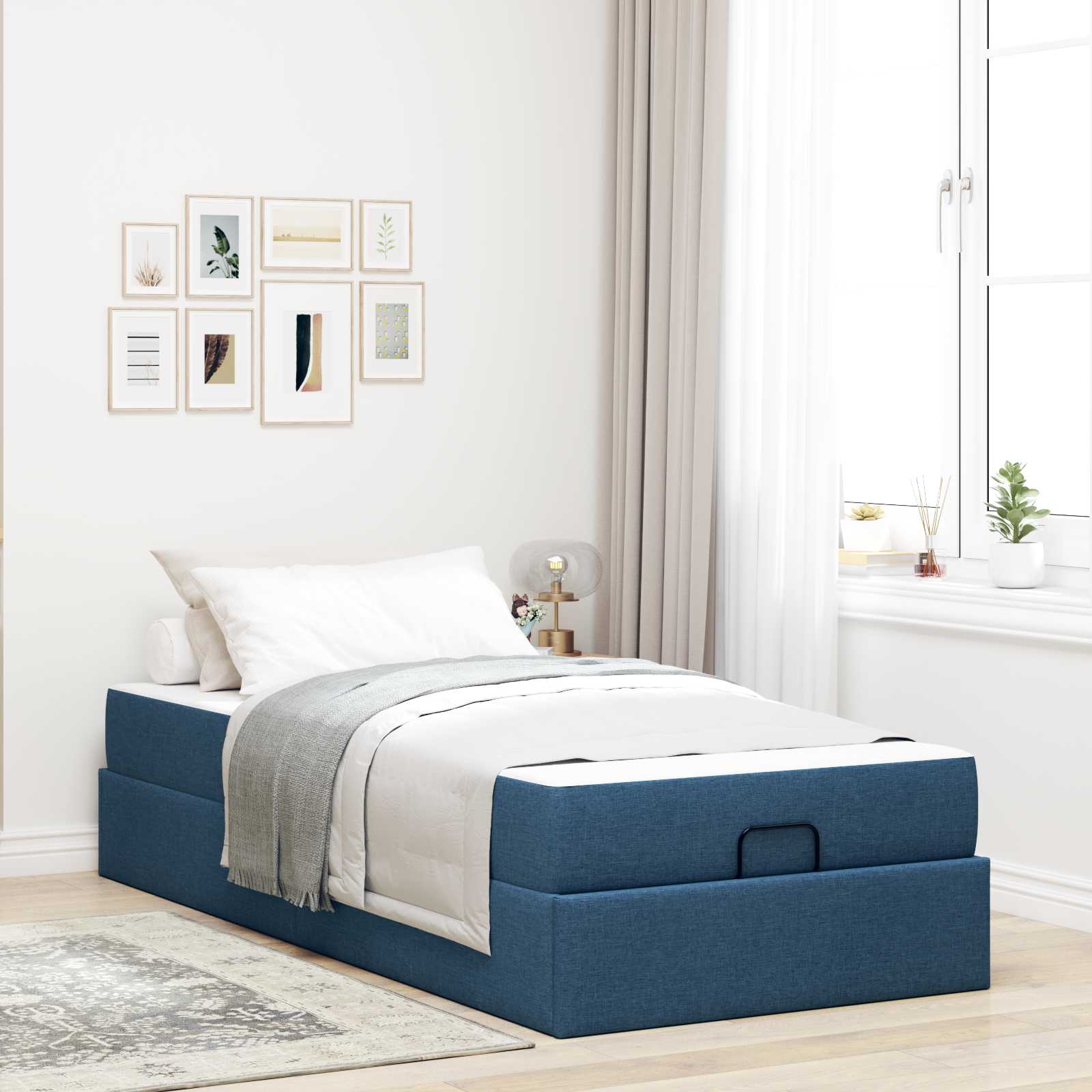 Bed frame with mattress 2 pc Blue fabric