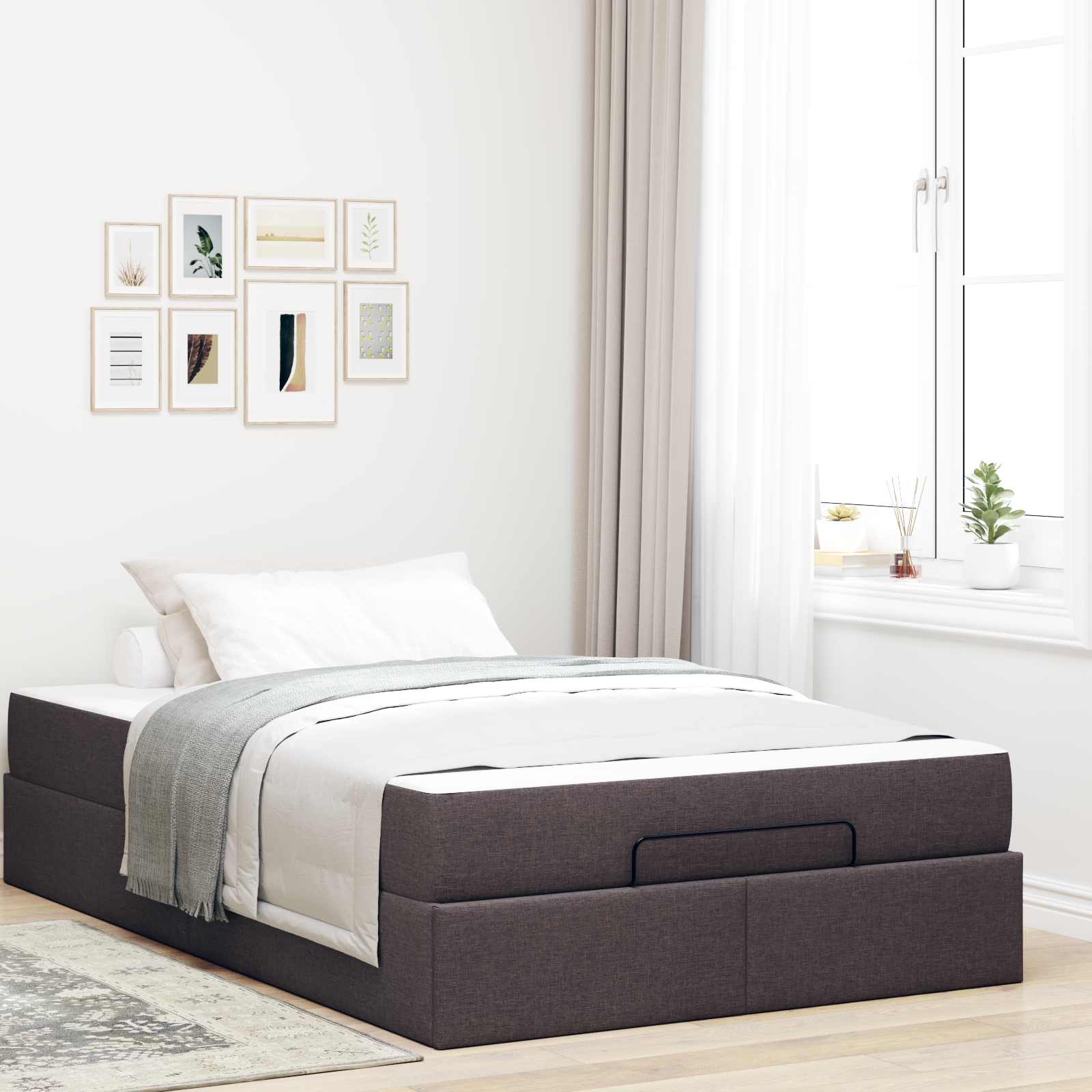 Estructura de cama con colchón 2 pcs Canela tela