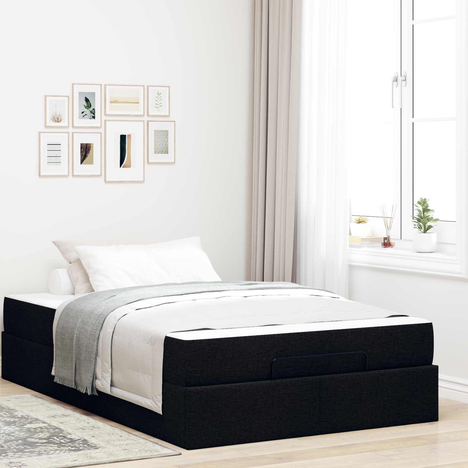 Estructura de cama con colchón 2 pcs Negro tela