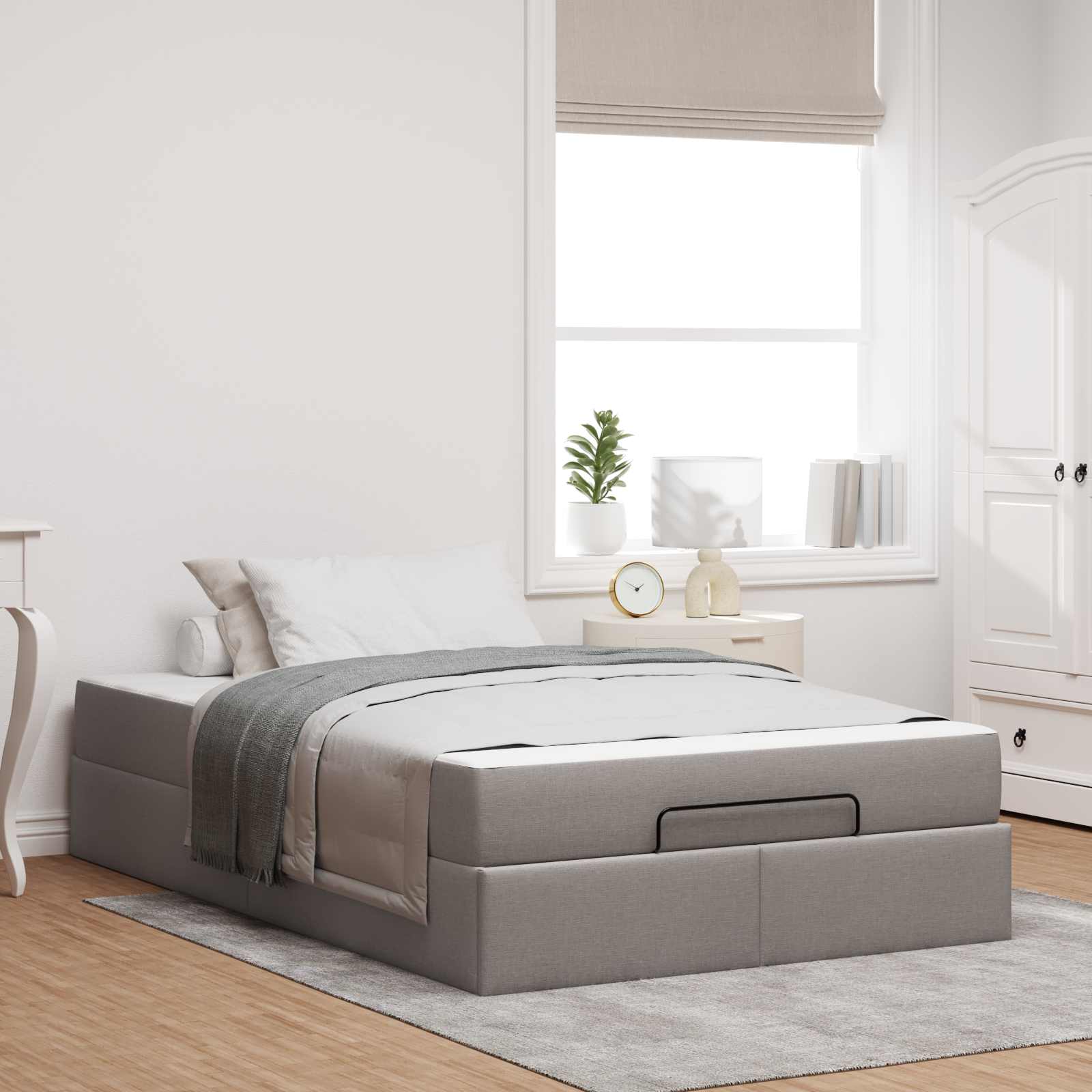 Estructura de cama con colchón 2 pcs Taupé tela