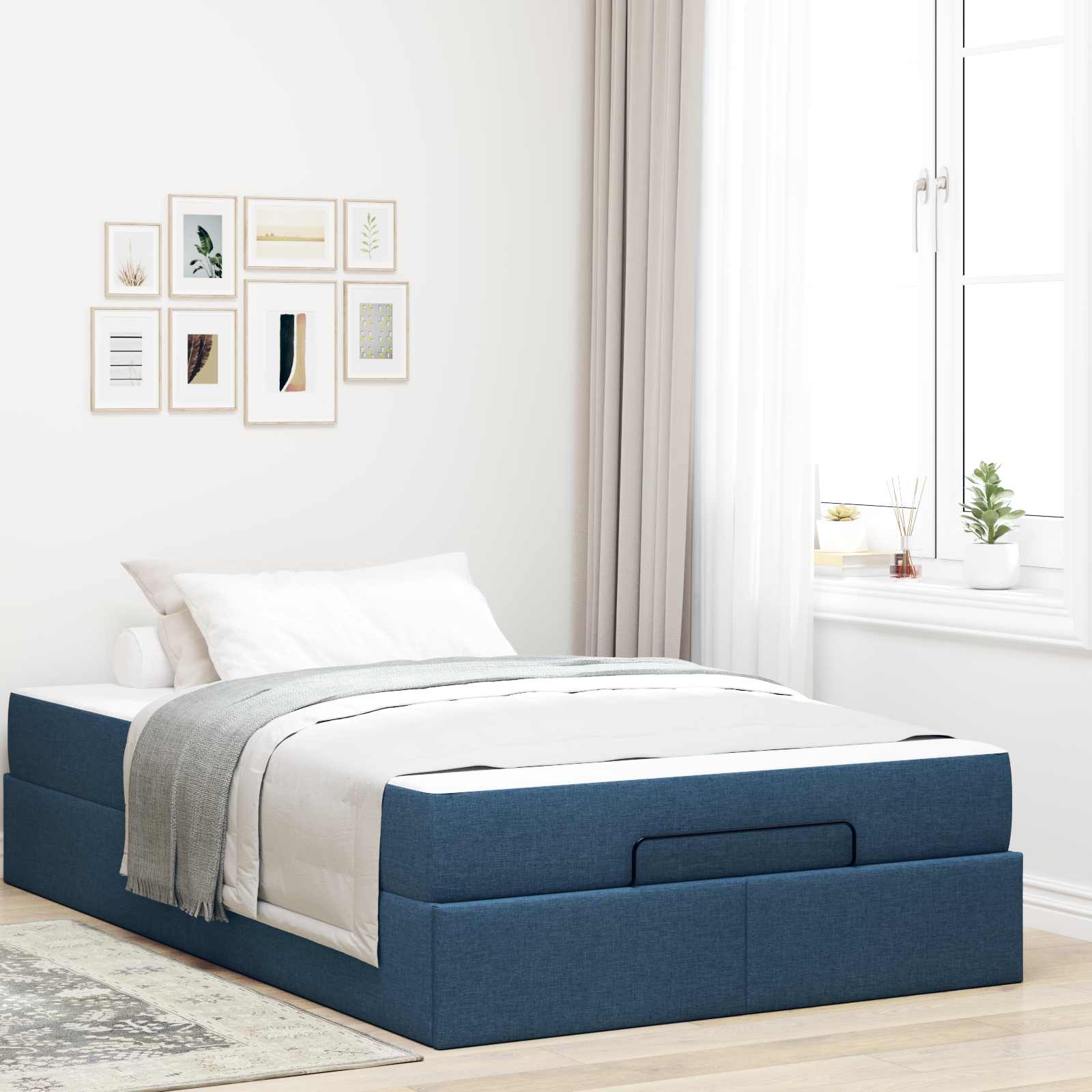 Bed frame with mattress 2 pc Blue fabric
