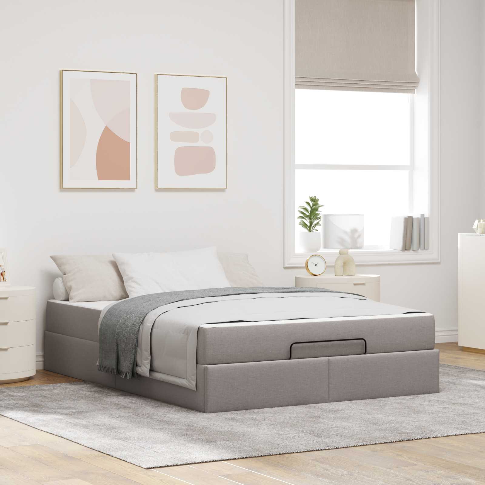 Estructura de cama con colchón 2 pcs Taupé tela