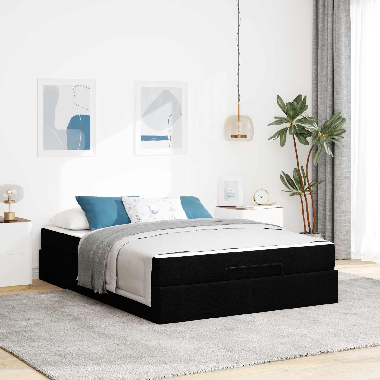 Estructura de cama con colchón 2 pcs Negro tela