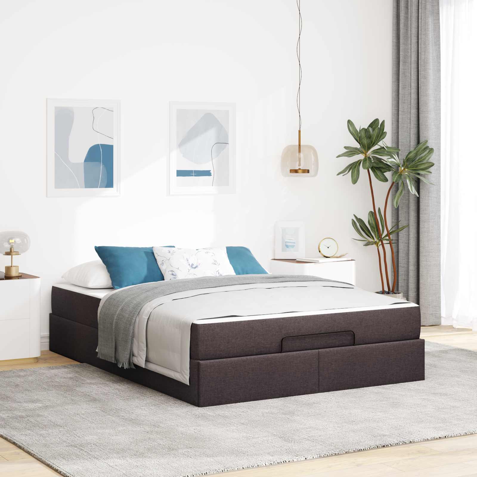 Estructura de cama con colchón 2 pcs Canela tela