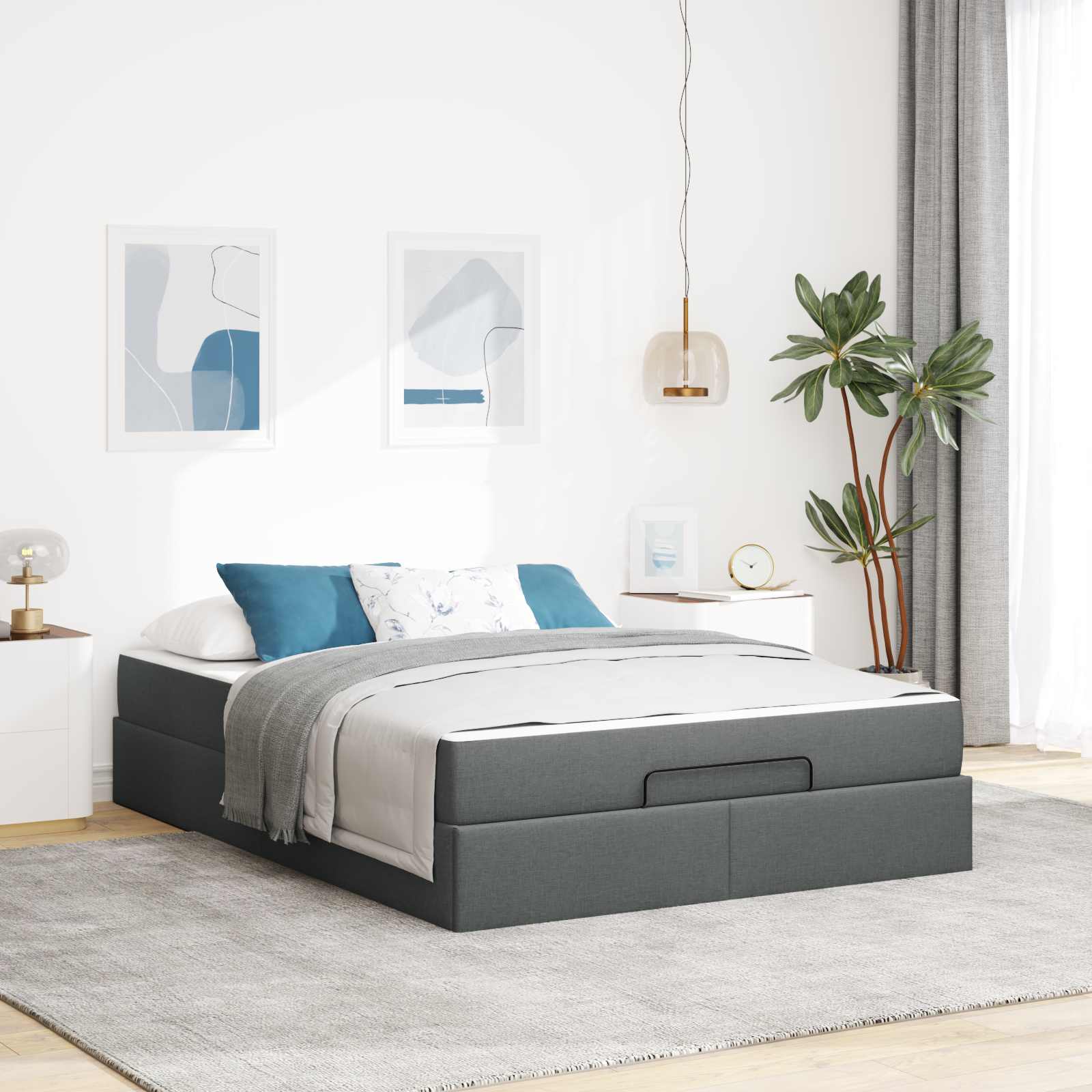 Estructura de cama con colchón 2 pcs Gris Tenue tela