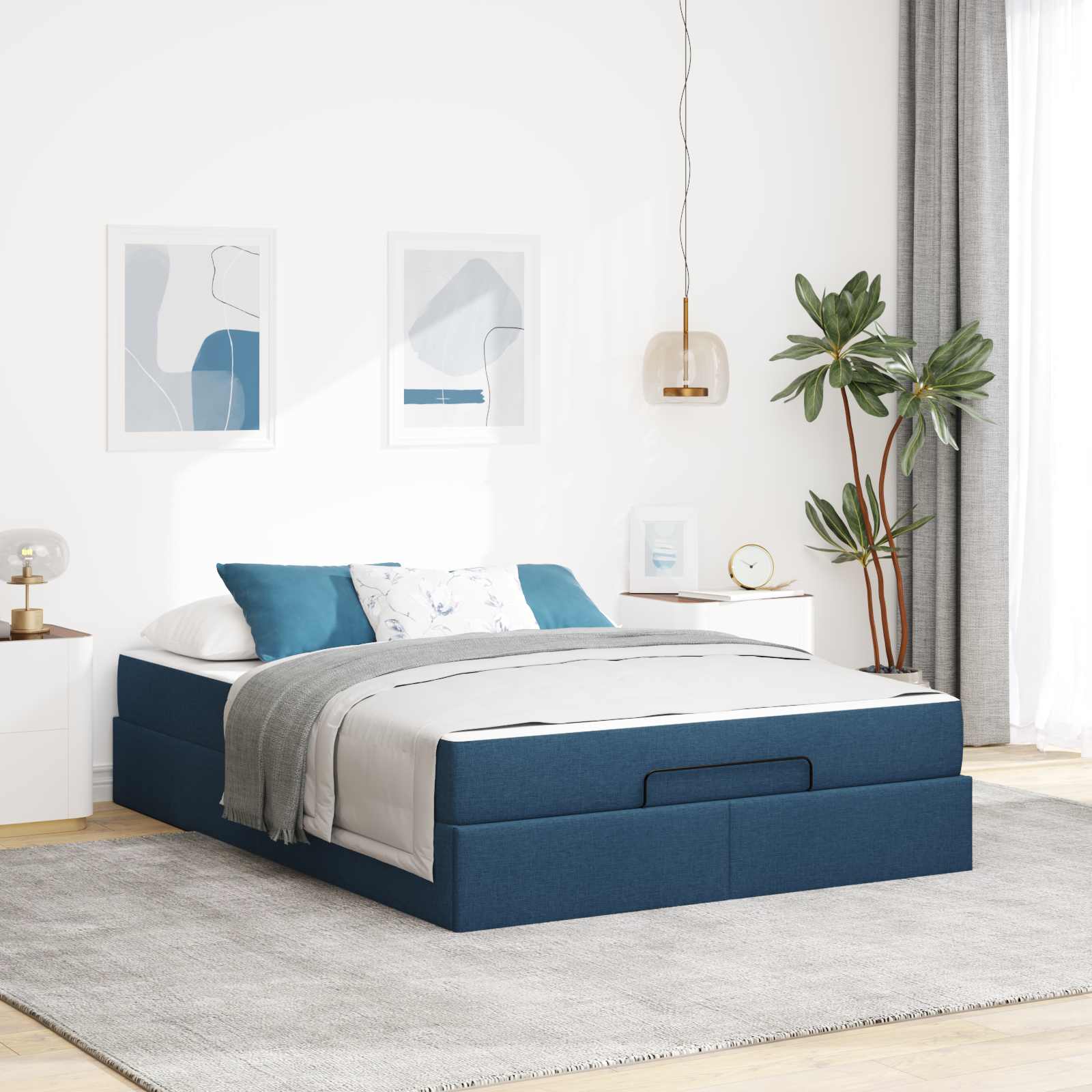 Bed frame with mattress 2 pc Blue fabric