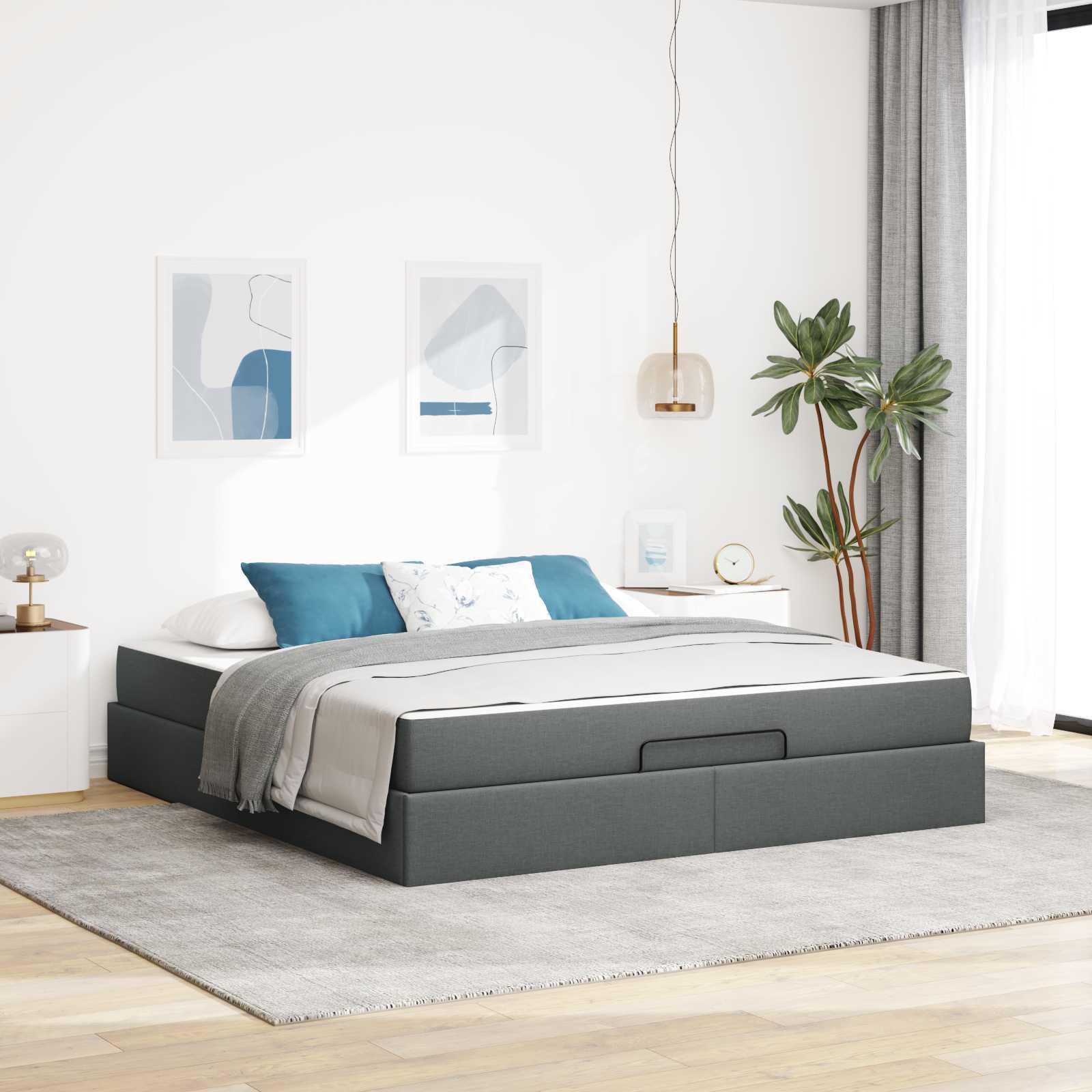 Estructura de cama con colchón 2 pcs Gris Tenue tela