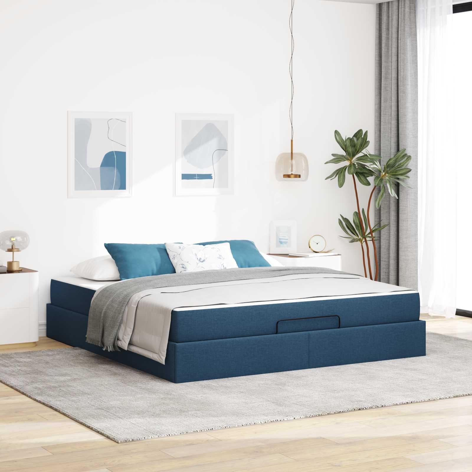 Bed frame with mattress 2 pc Blue fabric