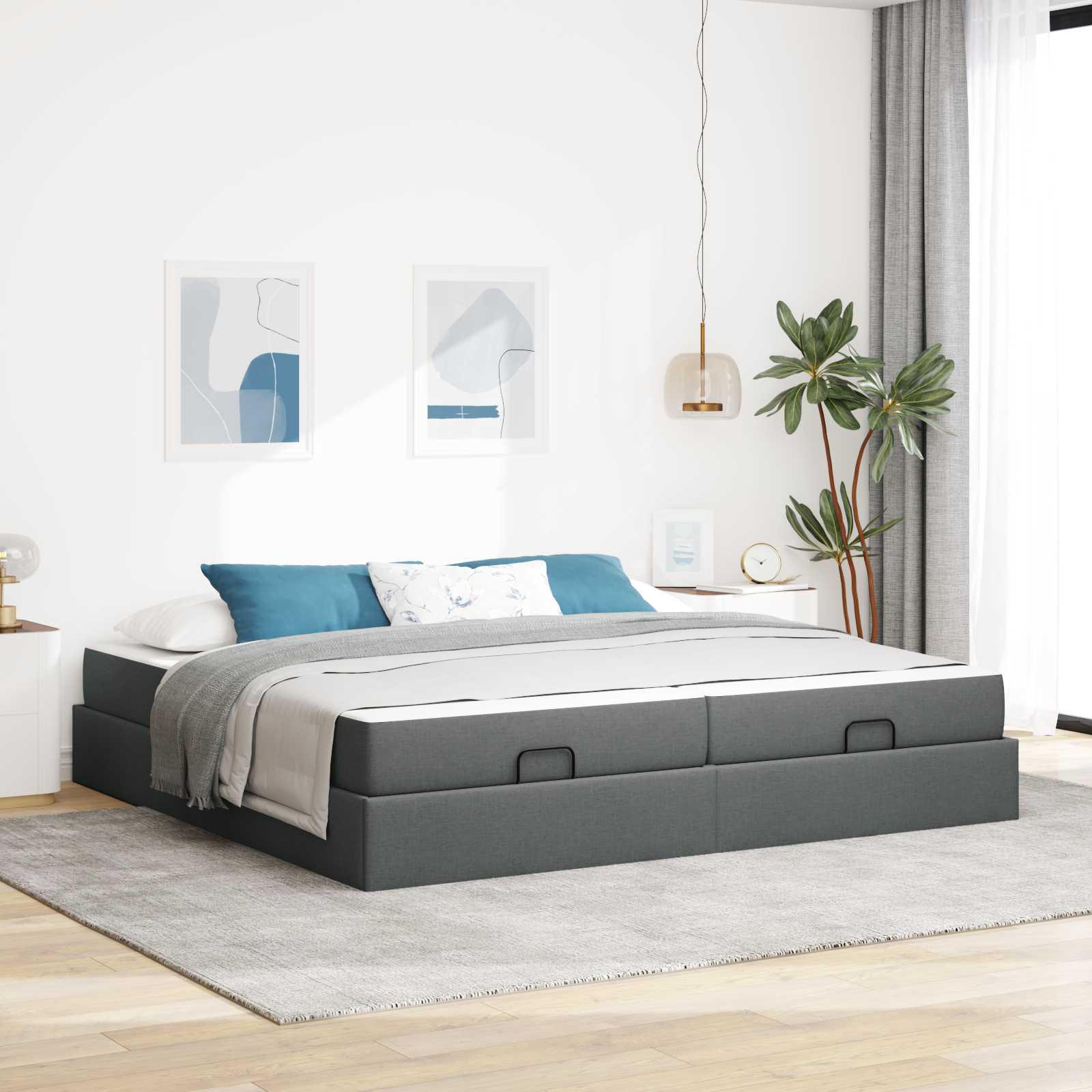 Estructura de cama con colchón 2 pcs Gris Tenue tela