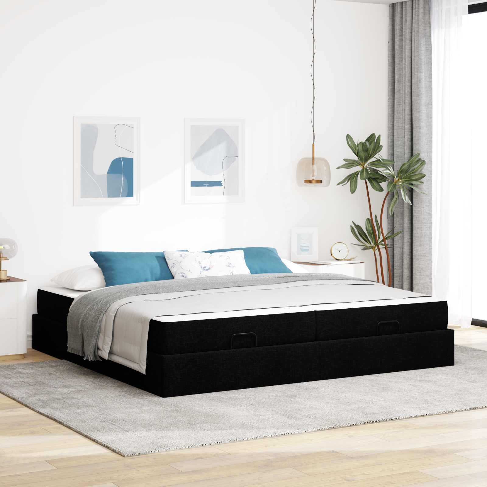 Estructura de cama con colchón con colchón 2 pcs Azul tela