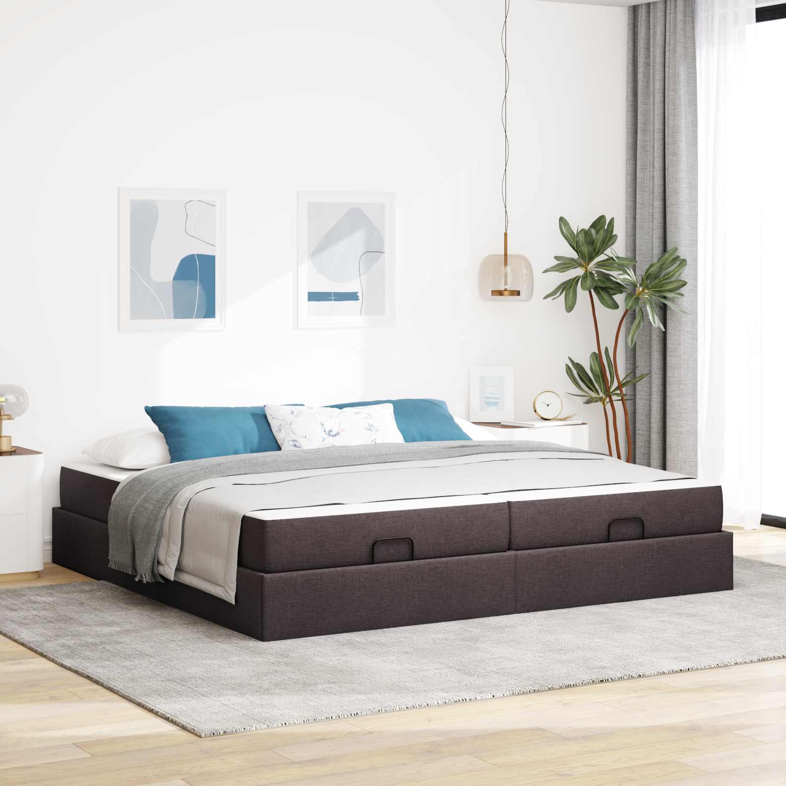 Estructura de cama con colchón con colchón 2 pcs Azul tela