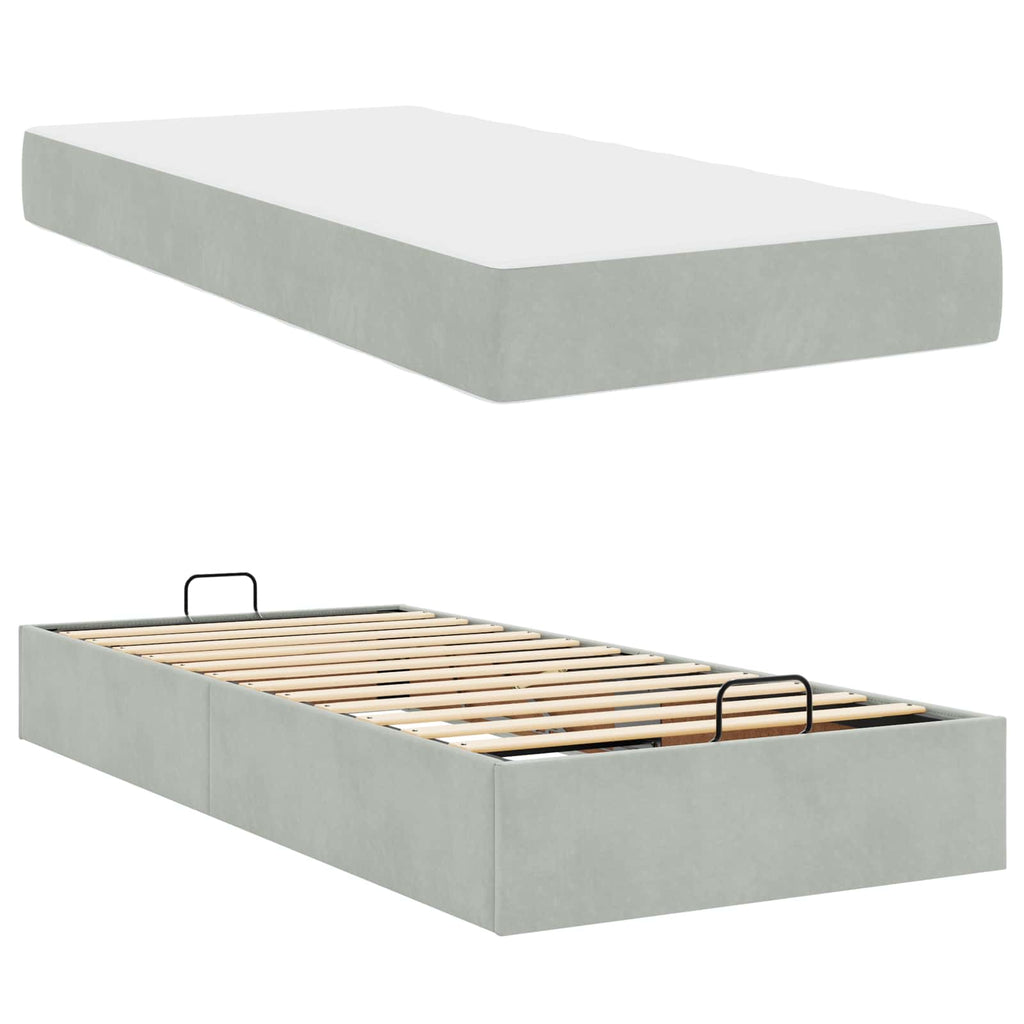 Estructura de cama con colchón 2 pcs Gris claro Terciopelo