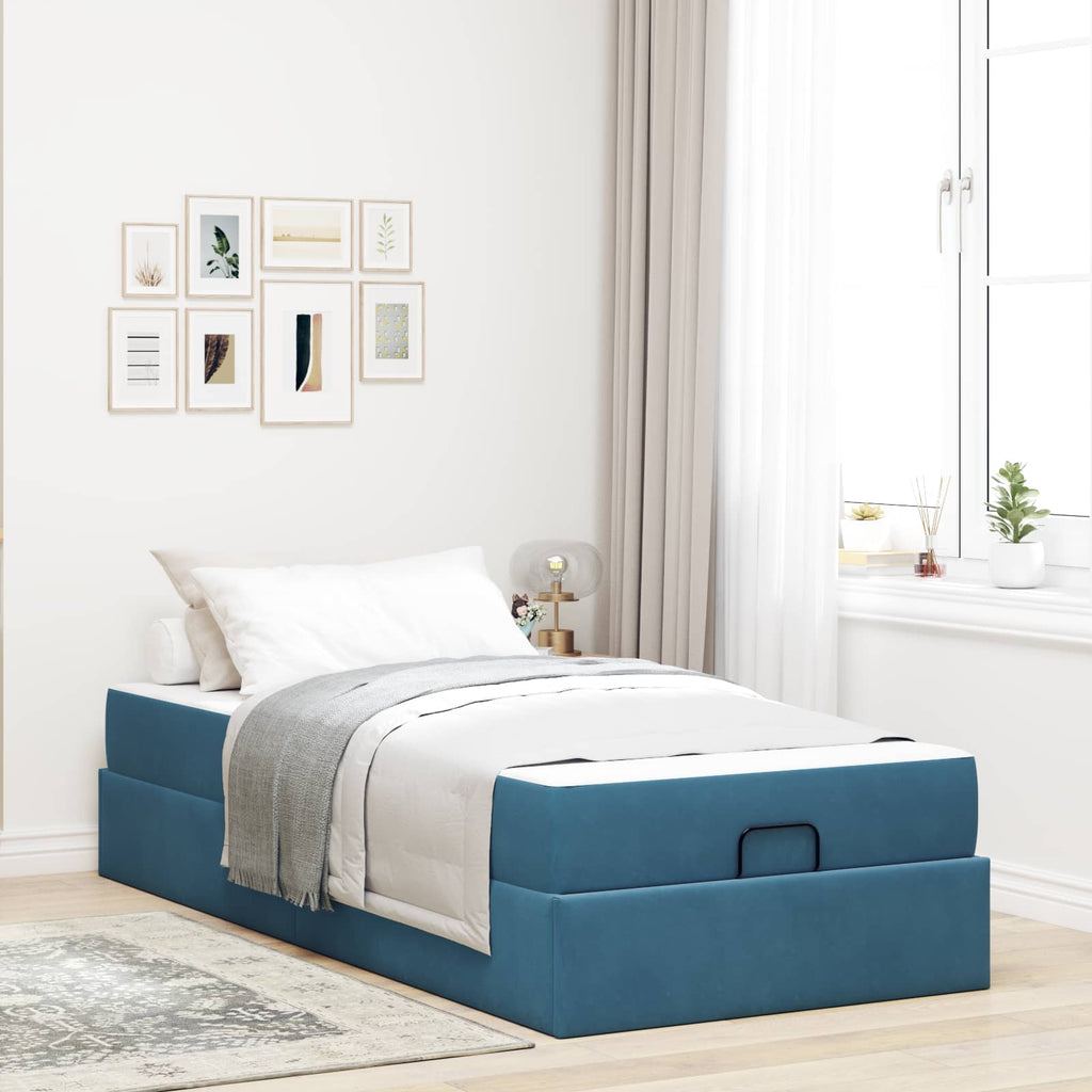 Estructura de cama con colchón 2 pcs Azul Terciopelo