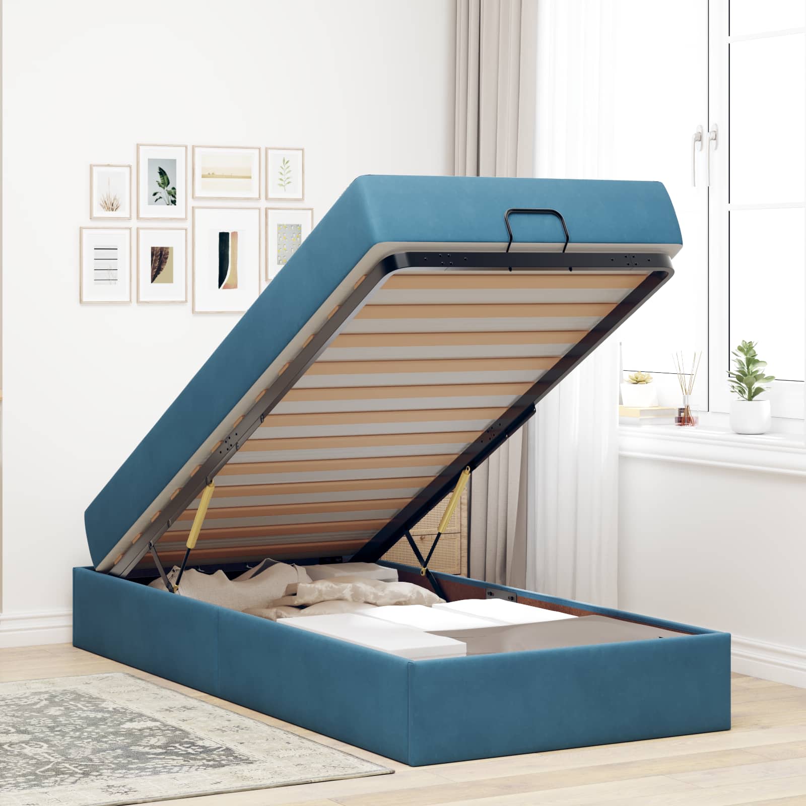 Estructura de cama con colchón 2 pcs Azul Terciopelo