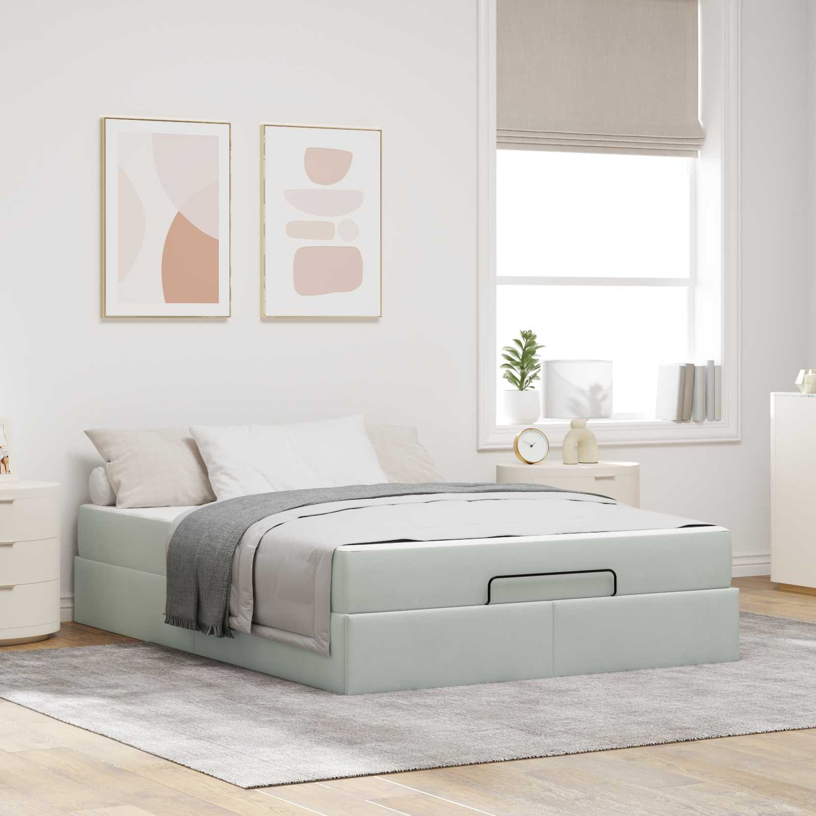 Estructura de cama con colchón 2 pcs Gris claro Terciopelo