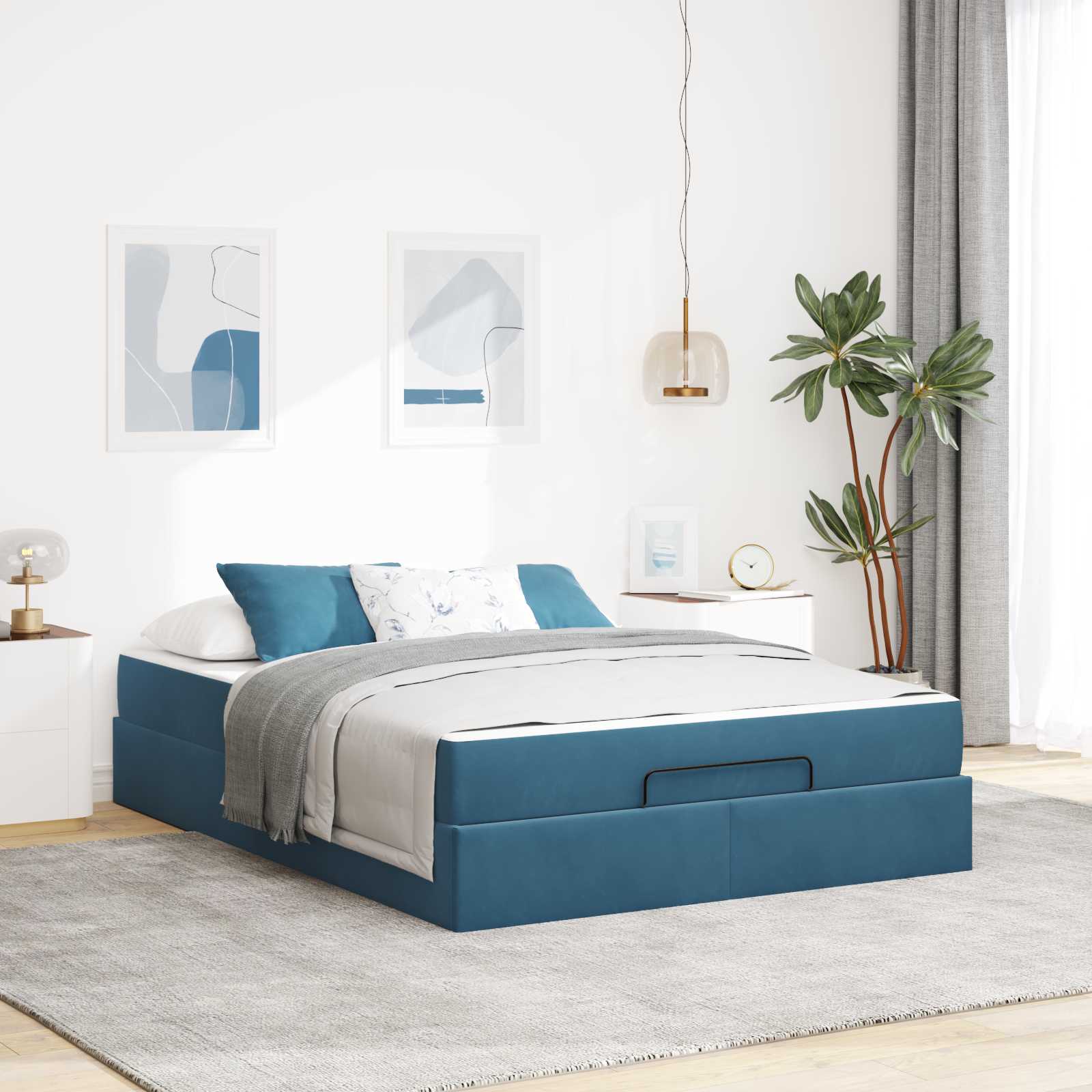 Bed frame with mattress 2 pcs Blue Velvet