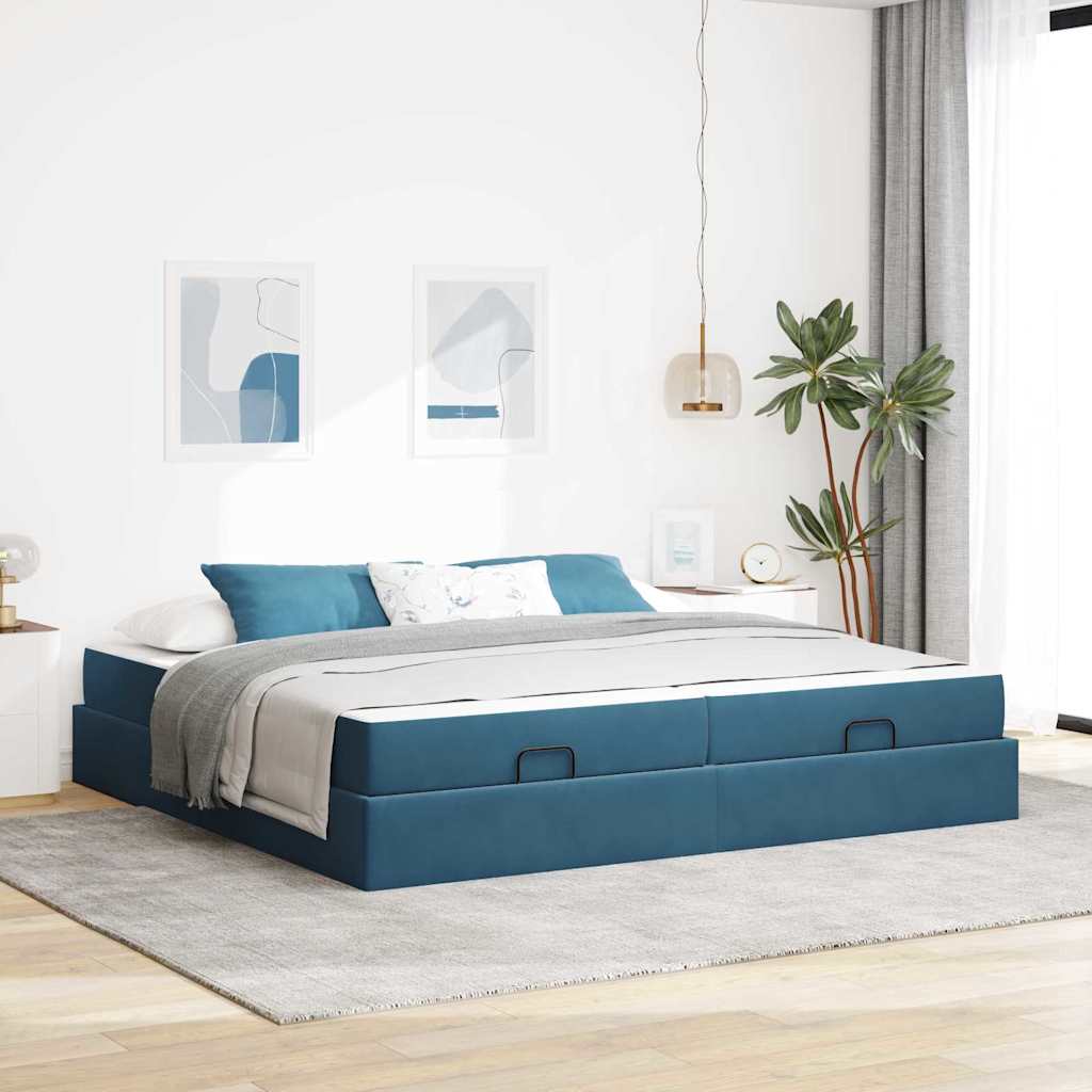 Bed frame with mattress 2 pcs Blue Velvet